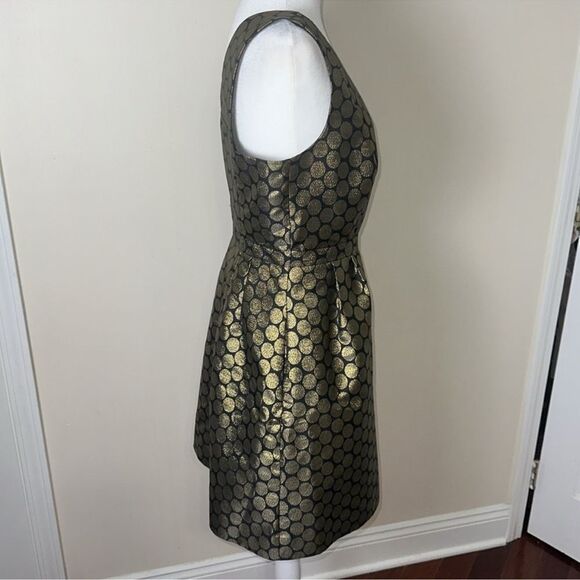 J. Crew 8 Black Metallic Gold Circle Brocade Sleeveless Formal Dress Pockets - Picture 5 of 12